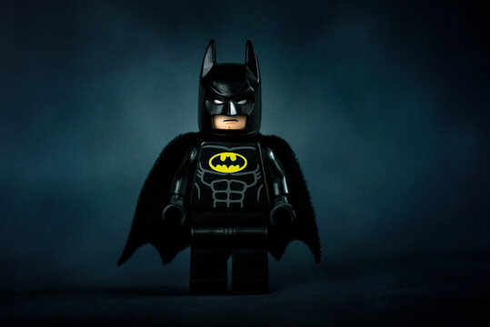 Lego Batman minifigure. Illustrative editorial