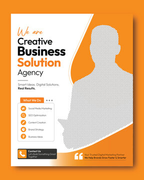 Creative business solution agency flyer template with modern corporate marketing layout, professional promotional poster design for digital marketing, branding, advertising, 