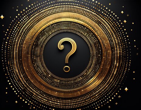 abstract golden dotted circle frame made of question marks on black and transparent base