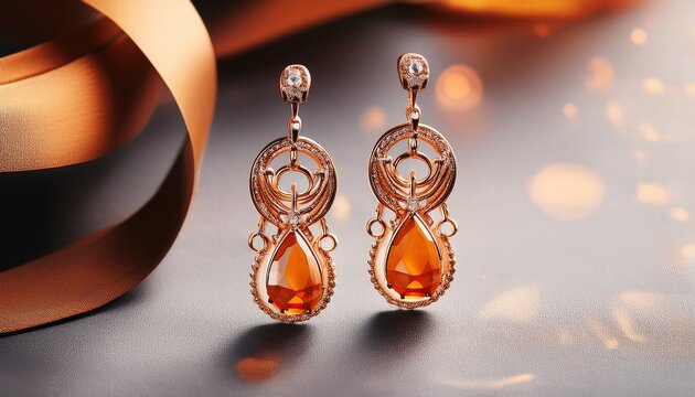 two elegant dangling earrings with orange gems