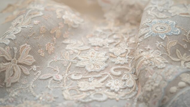 close-up of Chikankari, a traditional embroidery from Lucknow, India