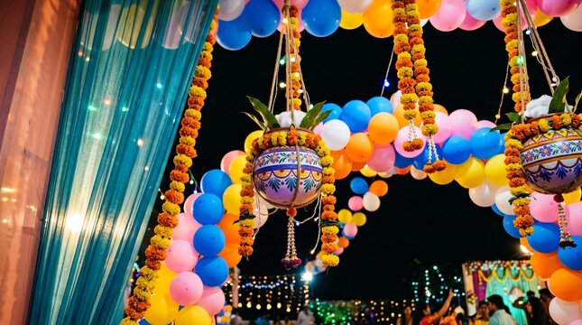 dahi handi is hanging on a rope in janmashtmi