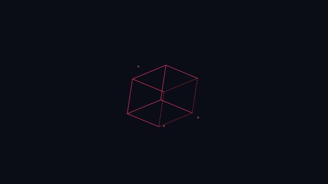 Minimalist rotating 3 d wireframe cube animation on dark 4k background, for technology and, digital projects