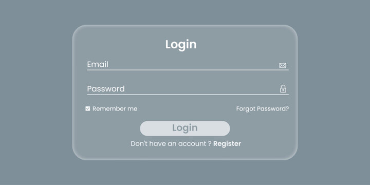Modern glass morphism login form UI for secure user authentication, with email, password, and registration.