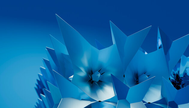 A 3d abstract blue geometric render with sharp star-shaped structures