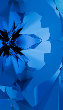 Abstract 3d render of faceted blue geometric crystal shapes