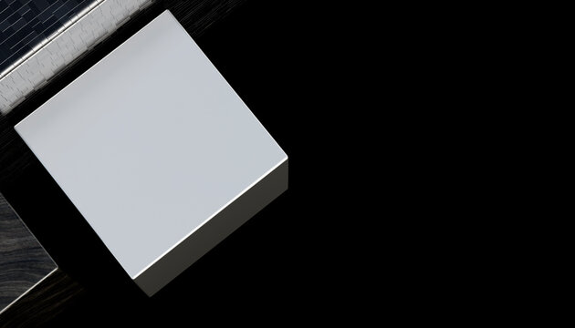 3d rendering illustration of a white square block on black background