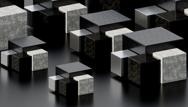 3d rendering of black and gray geometric cubes in abstract pattern