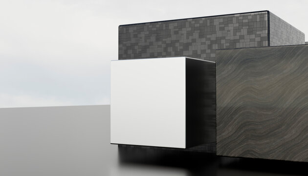 Minimalist digital rendering of three textured cubes arranged in a row