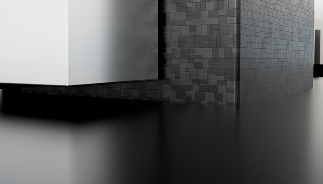 Minimalist 3d rendering of black and white cubes with geometric
