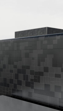3d rendering of a modern black tiled wall with geometric pattern