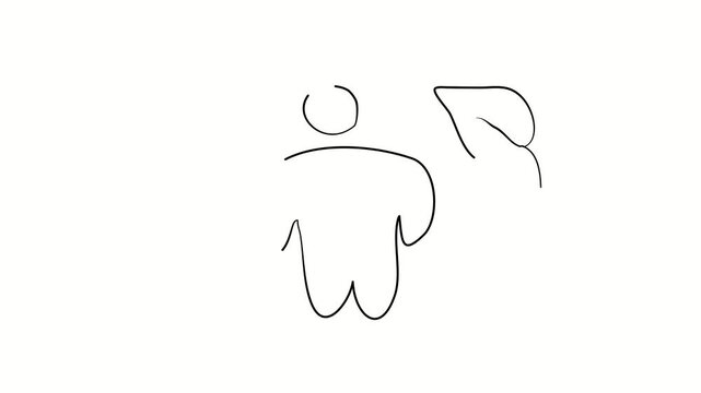 Ecology, life, people. Contour drawing, silhouett animation. Continuous line. Isolated on white. Video 4k object illustration self-drawing. Object construction. Minimalist continuous line drawing silh
