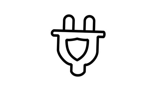Animated Secure Power Icon. Animated line icon showing an electrical power plug with a shield symbol, ideal for energy safety and protection.