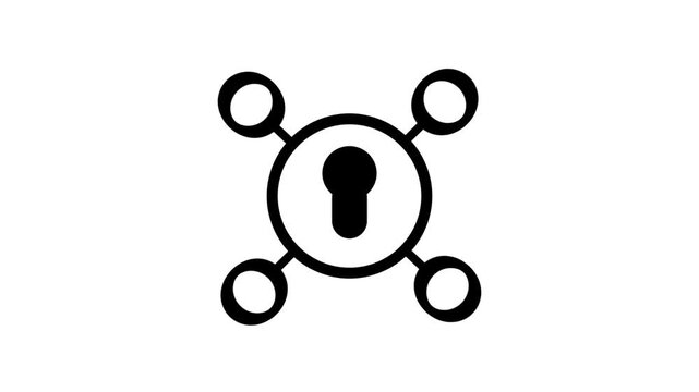 Animated Keyhole Network Icon. Animated line icon showing a central keyhole linked to network nodes, perfect for security access control and authentication.