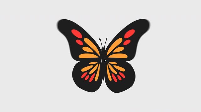 Animated Orange and Red Butterfly Flapping Wings Seamless Loop, Vector Cartoon Animation, Isolated on Alpha Channel Transparent Background, Magic Fantasy Insect Stock Video