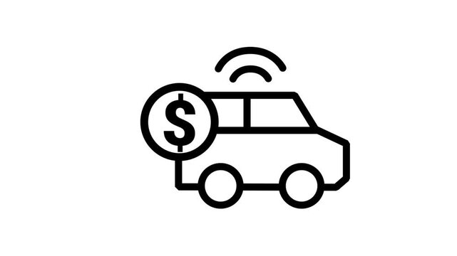 Animated Smart Taxi Icon. Animated line icon showing an autonomous car with a dollar sign, ideal for ride-sharing, taxi, and transport payments.