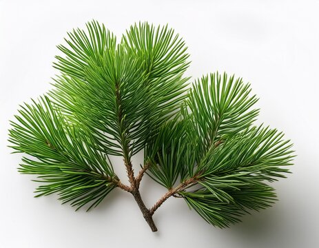 close up of a fresh green pine tree branch isolated on white background perfect for seasonal and nature themed designs and projects