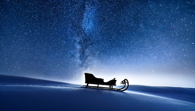 sleigh silhouette in snowy night