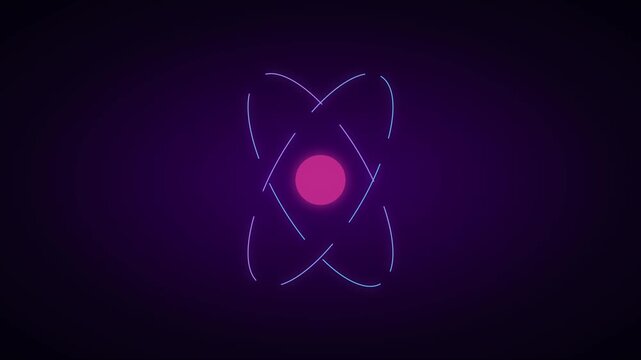 Neon atom model animation with glowing orbital particle for science and technology concepts 4k physics