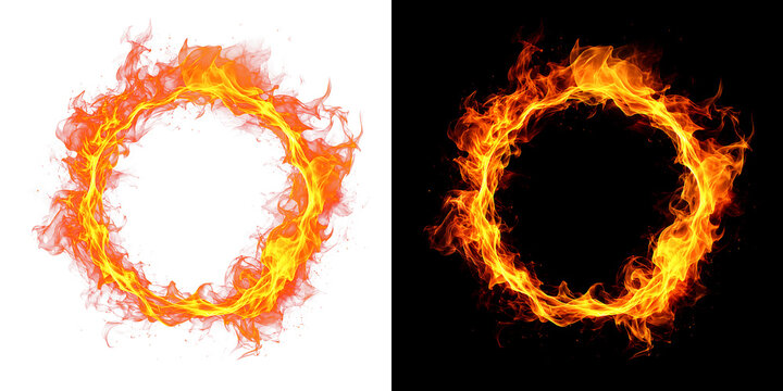 Realistic Fire Overlay PNG Transparent Isolated with Burning Flame Circle Bright Blaze Sparks and Dynamic Heat Effect for Graphic Design Background Resource.