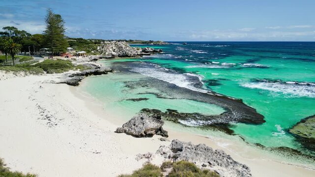 Panoramic view of The Basin beach Rottnest Island Australia during sunny summer day