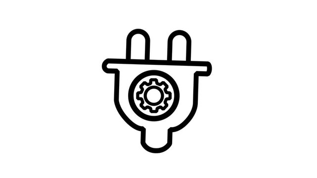 Smart Power Plug Gear Line Icon. Animated line icon displaying an electrical power plug with a gear, great for smart energy and technology integration.