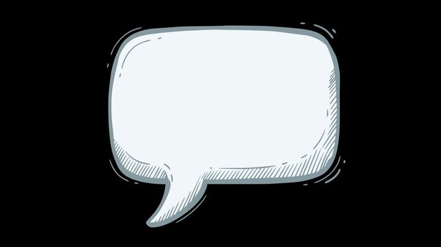 hand drawn speech bubble animation with whiteboard style and boiling line effect on transparent background