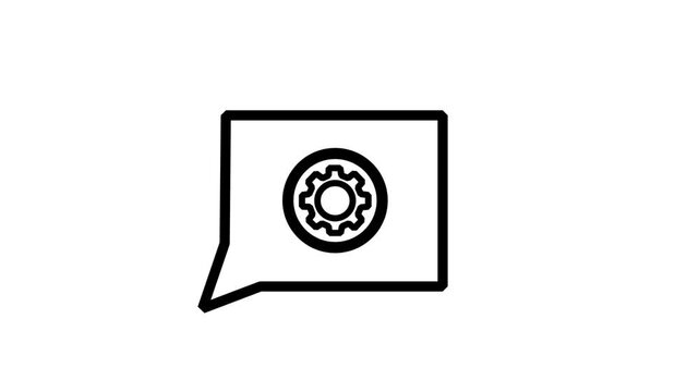 Animated Technical Support Icon. Animated line icon of a speech bubble with a gear inside, perfect for customer support, service, and settings.