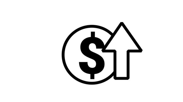 Animated Financial Growth Icon. Animated line icon showing a dollar coin with an upward arrow, representing financial growth, investment profits, and success.