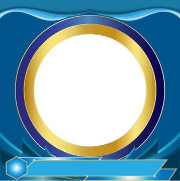 Luxury blue and gold circular frame with elegant wave pattern, oriental style vector illustration.