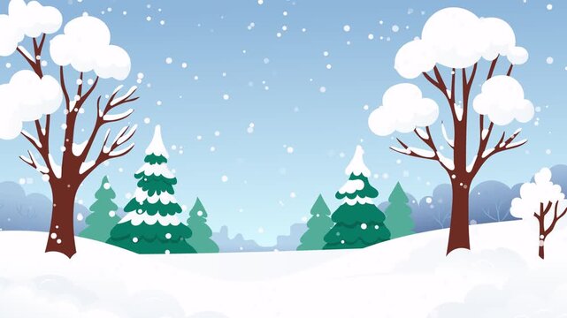 Falling Snowflakes in a Snowy Winter Fores