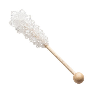 Crystal Rock Candy Stick with Wooden Handle Isolated on White Background