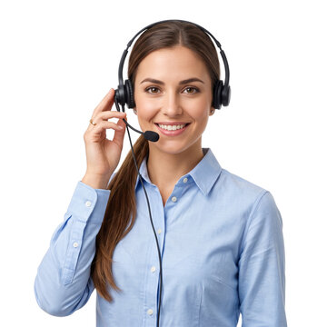 Customer Service Representative Wearing Headset and Smiling