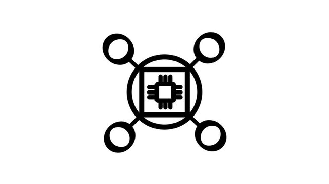 Animated Microchip Network Icon. Animated line icon featuring a processor chip connected to network nodes, perfect for hardware, IoT, and modern technology.