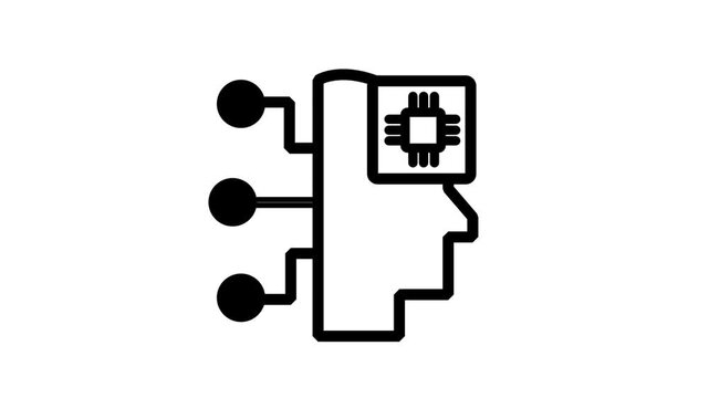 Animated AI Profile Icon. Animated line icon of a human head profile with microchip connections, ideal for artificial intelligence and innovation concepts.