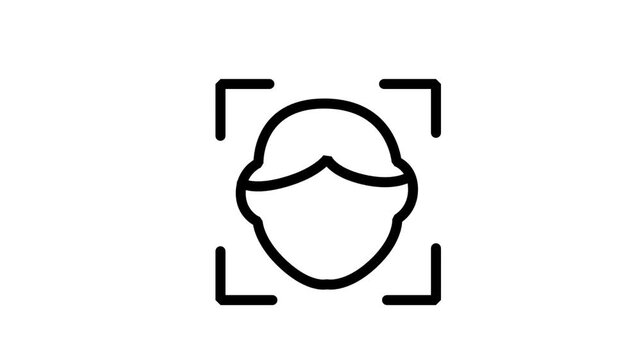 Animated Face Recognition Icon. Animated line icon showing a human face inside a scanning frame, ideal for biometric identification and security systems.