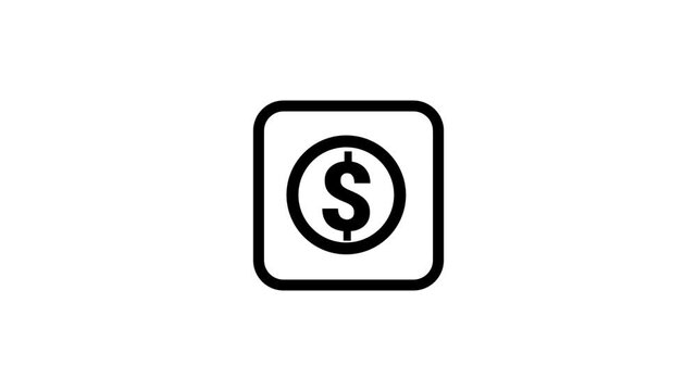 Animated Money App Icon. Animated line icon displaying a dollar sign symbol within a rounded square app button for modern fintech applications.