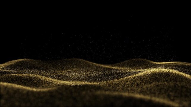 Animated luxurious gold particle wave and glowing dust on isolated transparent background. Alpha channel ready.