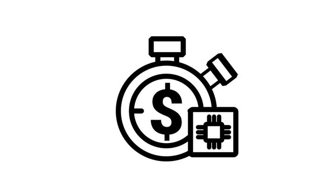 Stopwatch Dollar Microchip Financial Line Icon. Animated line icon of a timer with a dollar coin and chip, perfect for fast payment and financial tech.