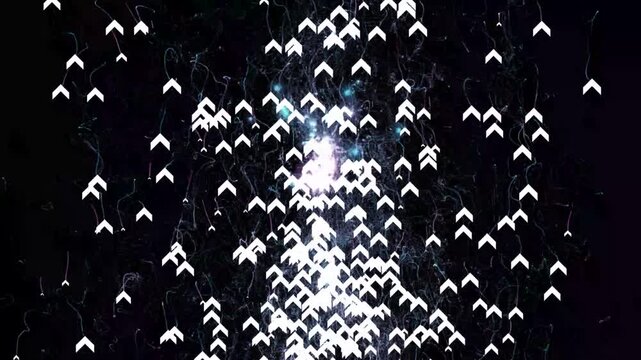 Abstract animation of white arrow symbols floating upward against a black background with glowing light effects