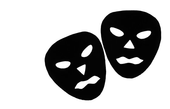 Elegant black venetian carnival mask, isolated on white background  Happy sad Comedy Theater Mask Icon