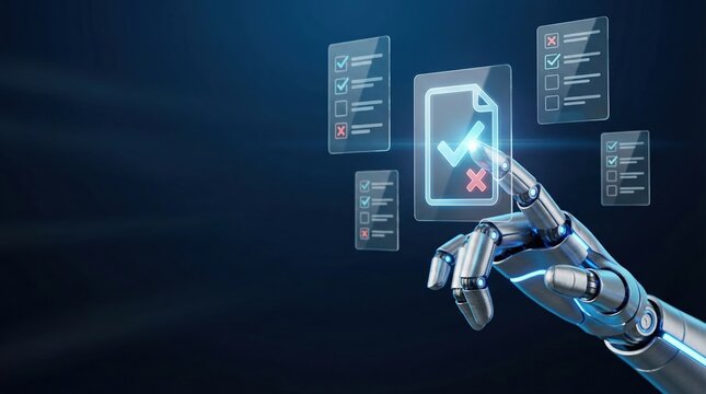 AI document review system automation with detection for approval or reject process by robotic hand interface technology