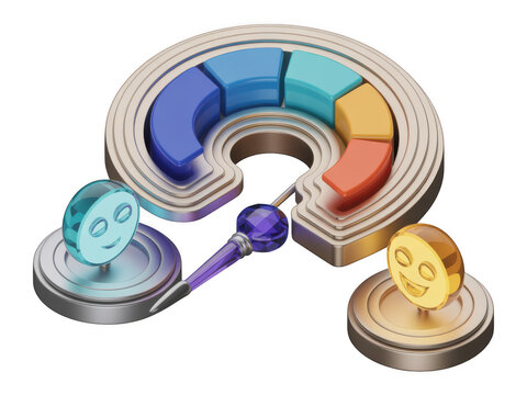 Isometric colorful chart with two faces and a pointer