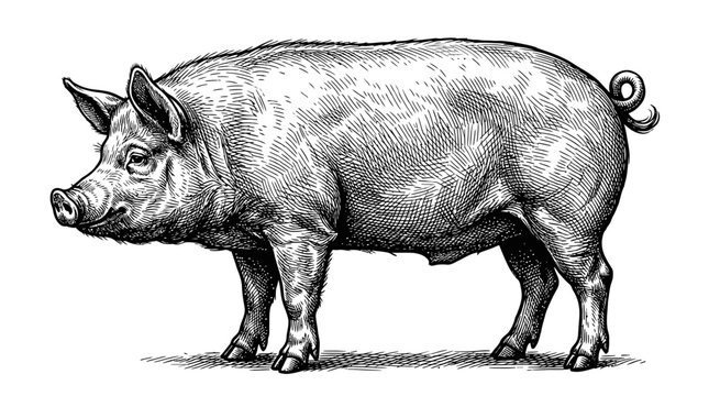 Pig Vintage Engraving Vector Illustration