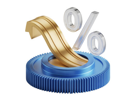 3d golden percentage sign icon with blue coin base