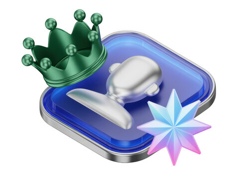 Shiny trophy icon with green crown and star badge