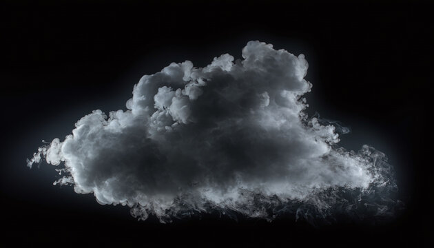 Dramatic grey storm cloud floating in dark space evokes mystery and power. Ideal abstract background for cloud computing concepts and dramatic design, featuring no people.