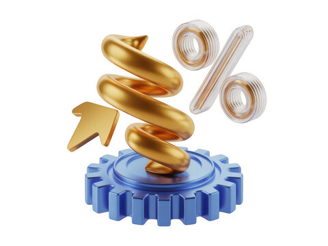 Golden spiral and percentage sign on a blue gear icon