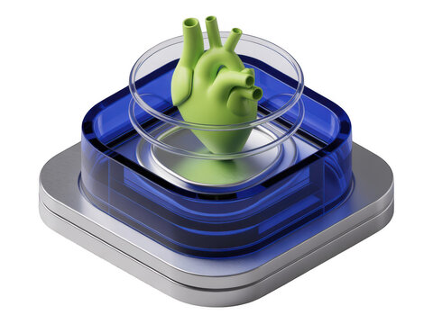 3d heart icon inside a blue glass container