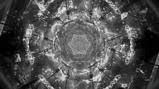 Monochrome Cyber Kaleidoscope Reactor Futuristic Seamless 4K VJ Loop
